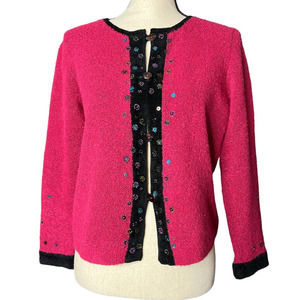 Sigrid Olsen Women's Cardigan Size PS in pink w/Multicolored Sequins and Beads